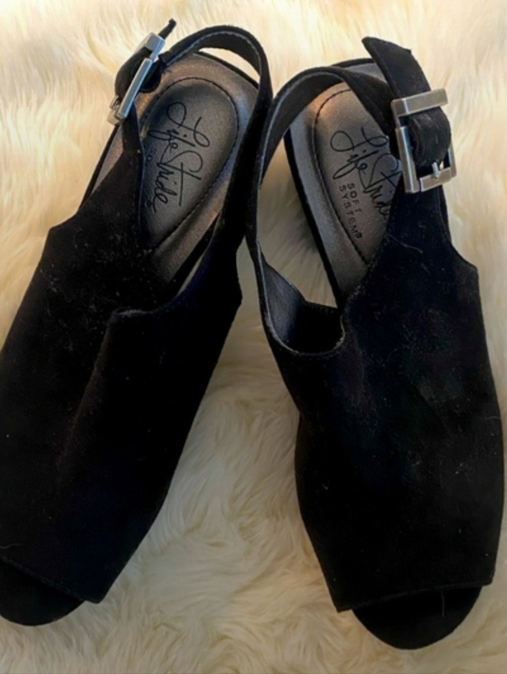 Life Stride Black Open Toe Slingback Heels